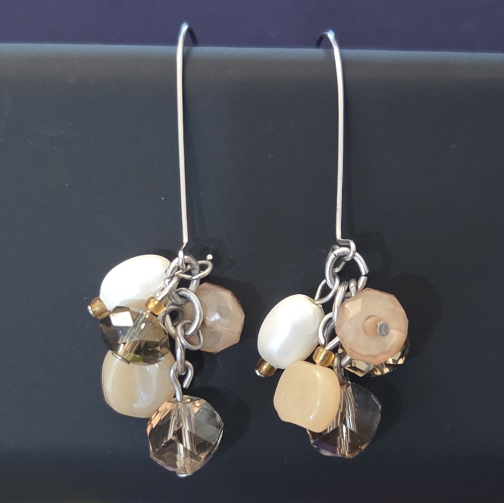 Chic Silver and Cream Cluster Earrings